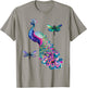 Colorful Peacock Feathers Dragonflies Graphic Art Design T-Shirt - T-Shirt | Sand