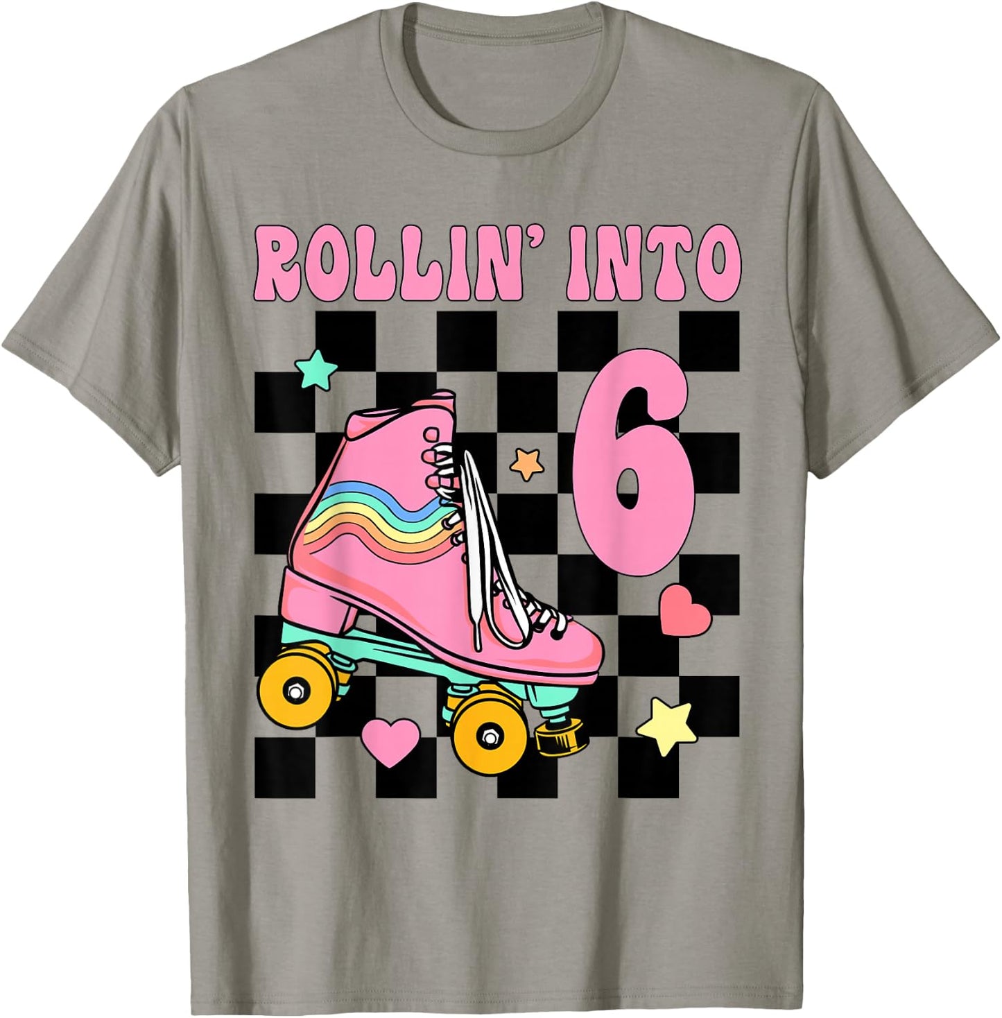 Rolling Into 6 Years Old Roller Skating Girl 6th Birthday T-Shirt - T-Shirt | Sand