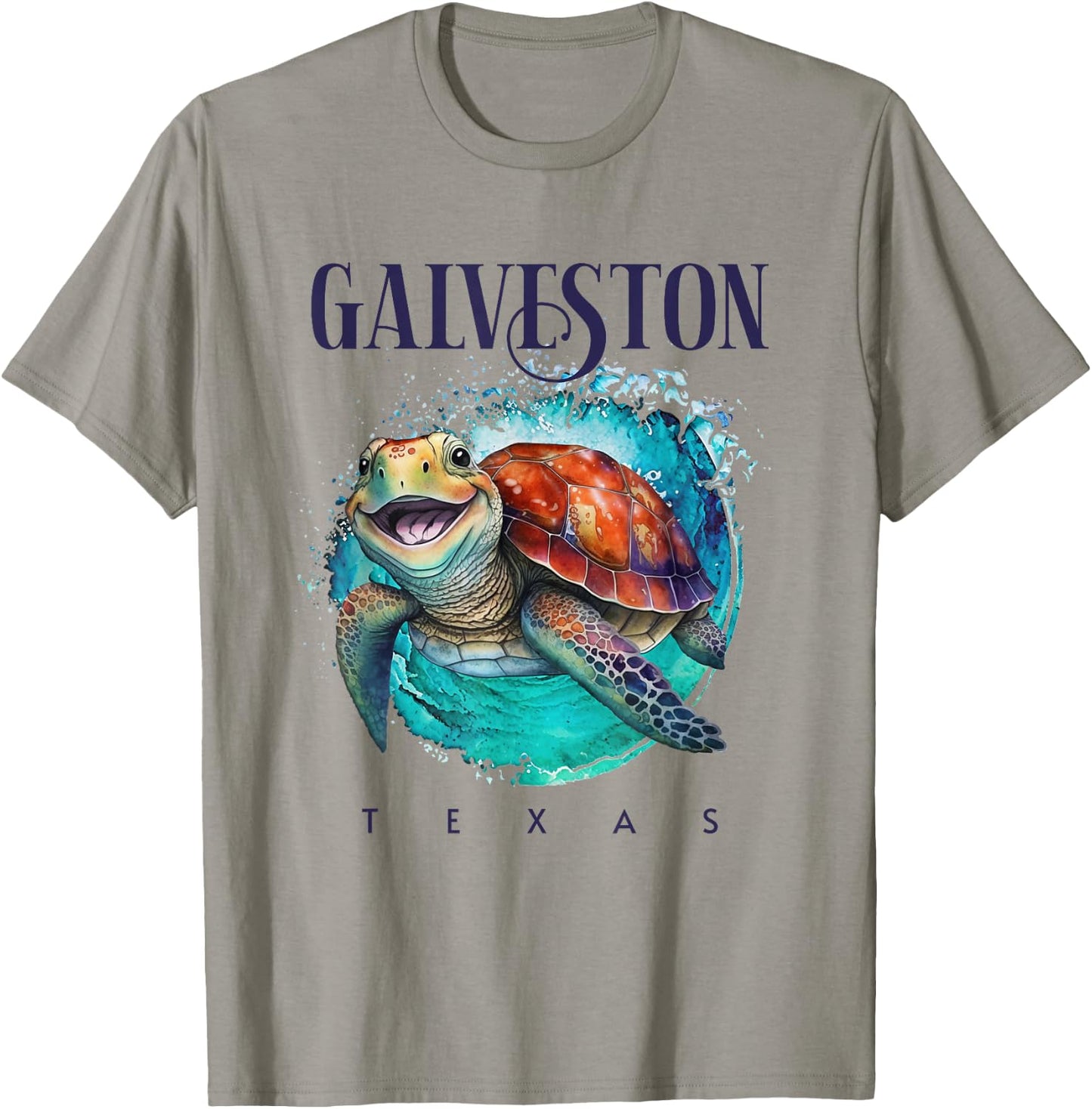 Galveston Texas Watercolor Happy Sea Turtle T-Shirt - T-Shirt | Sand