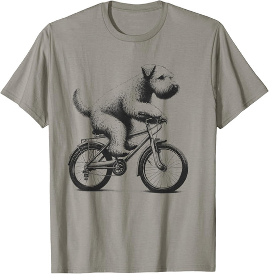 Soft Coated Wheaten Terrier Dog Riding a Bike Cycling T-Shirt - T-Shirt | Sand