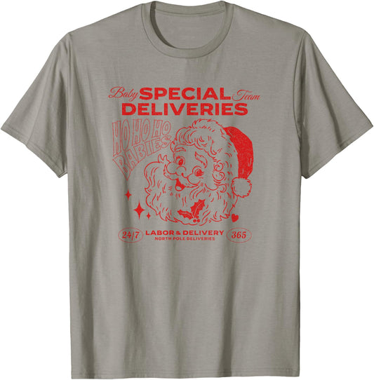 Special Deliveries, Labor and Delivery Christmas T-Shirt - T-Shirt | Sand