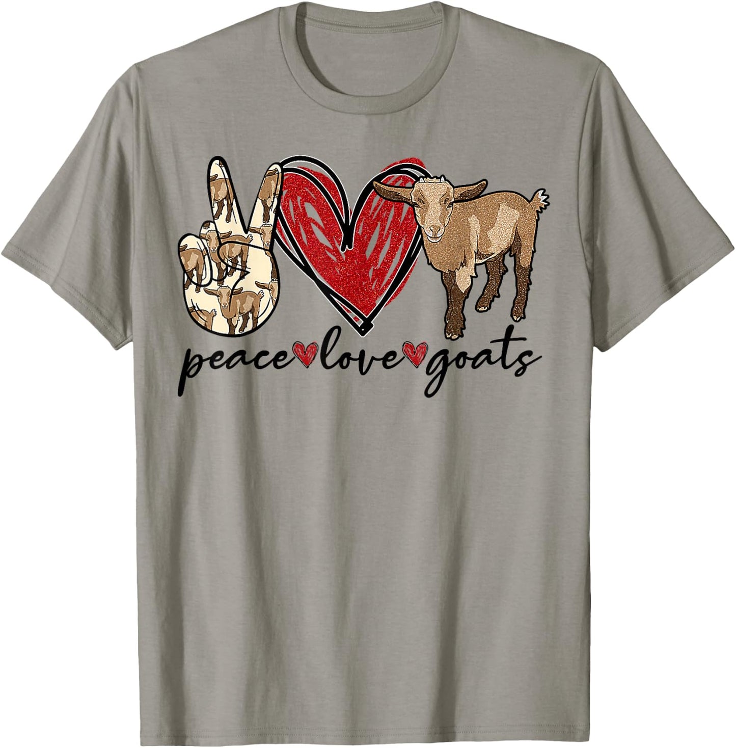 Peace Love Goats Farmer Goat Animal Lover T-Shirt - T-Shirt | Sand