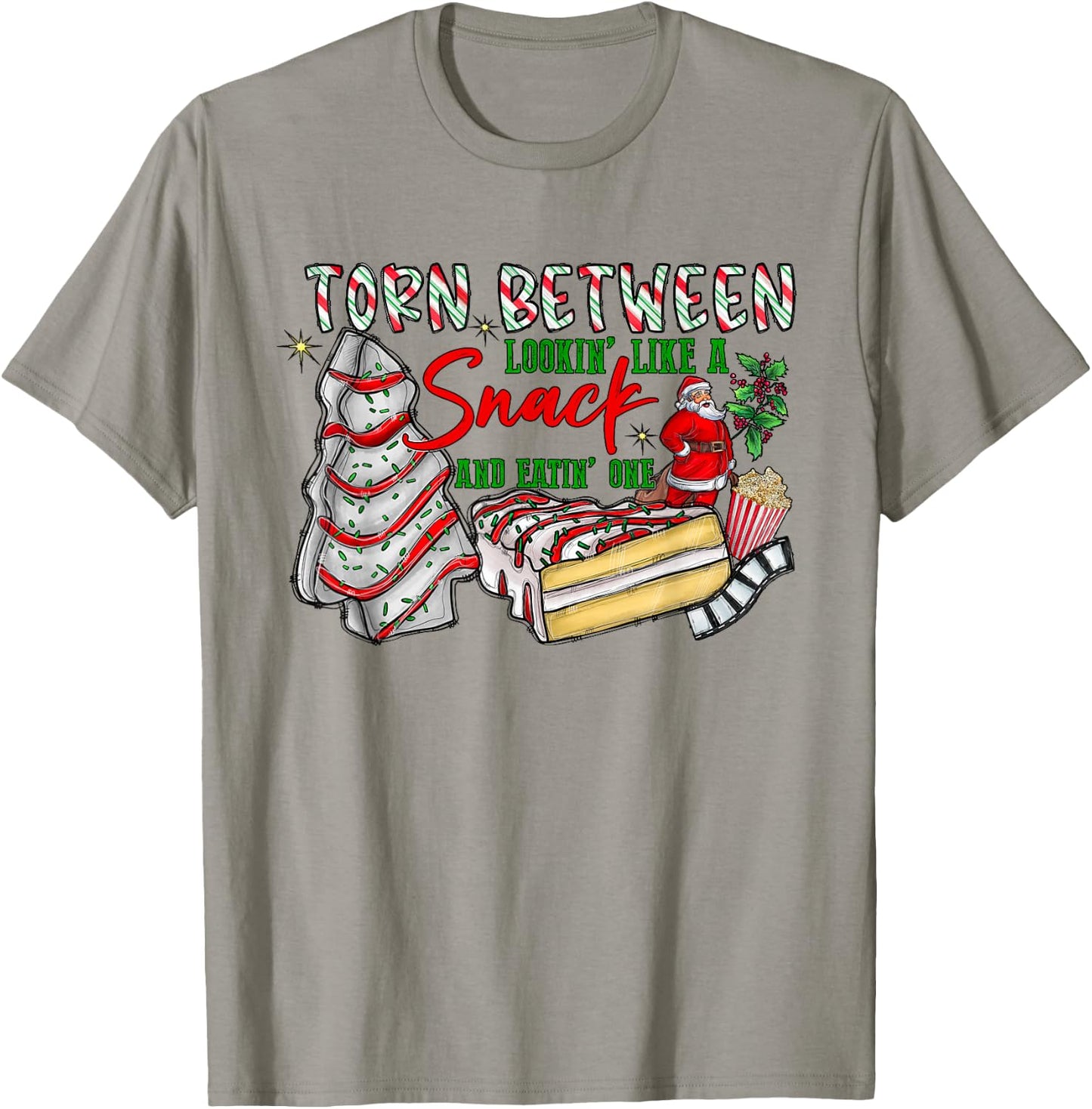 Torn Between Looking Like A Snack Eating One Christmas Tree T-Shirt - T-Shirt | Sand