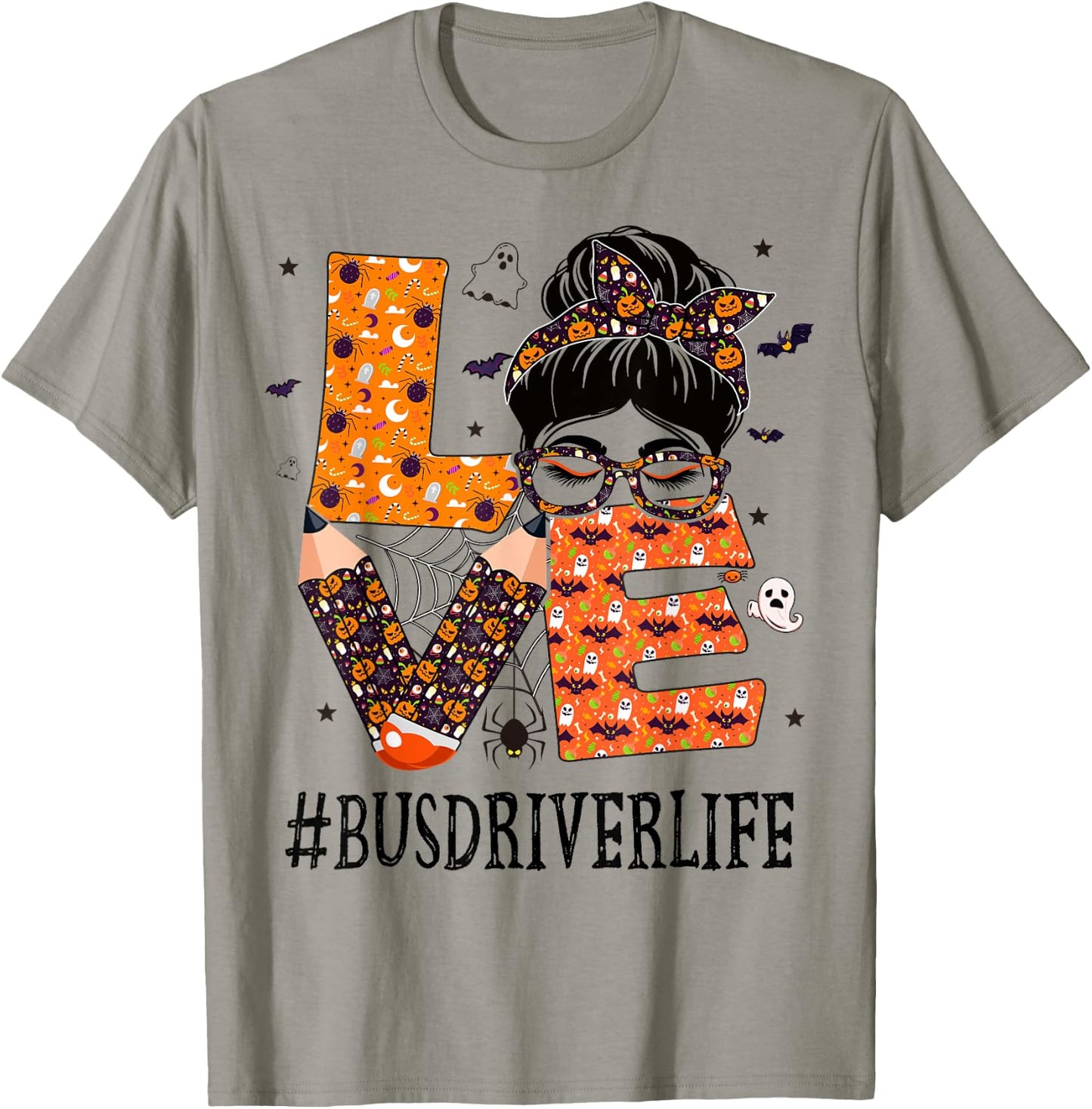 Bus Driver Love Messy Bun Pumpkin Women Halloween Costume T-Shirt - T-Shirt | Sand
