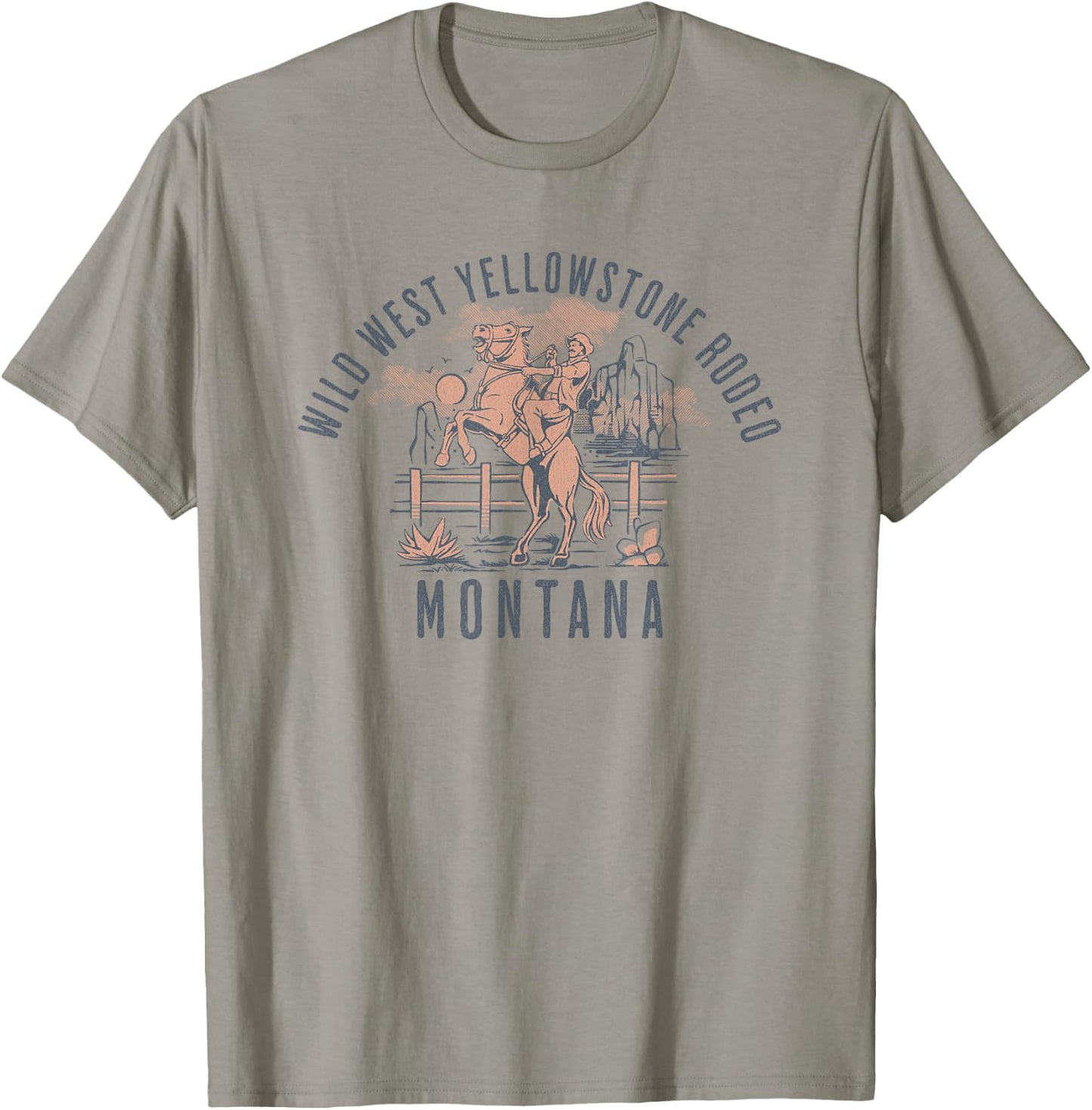 Wild West Yellowstone Rodeo Montana Cowboy and Horse T-Shirt - T-Shirt | Sand