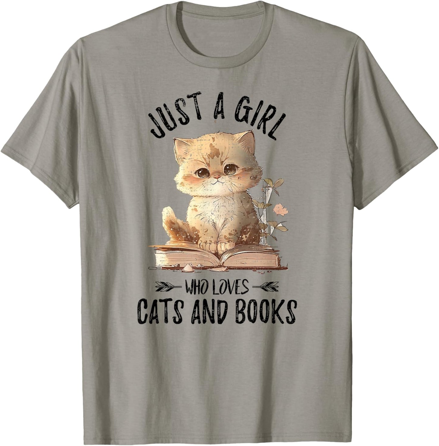 Just A Girl Who Loves Cats And Books, Kitties Pet Art Lover T-Shirt - T-Shirt | Sand
