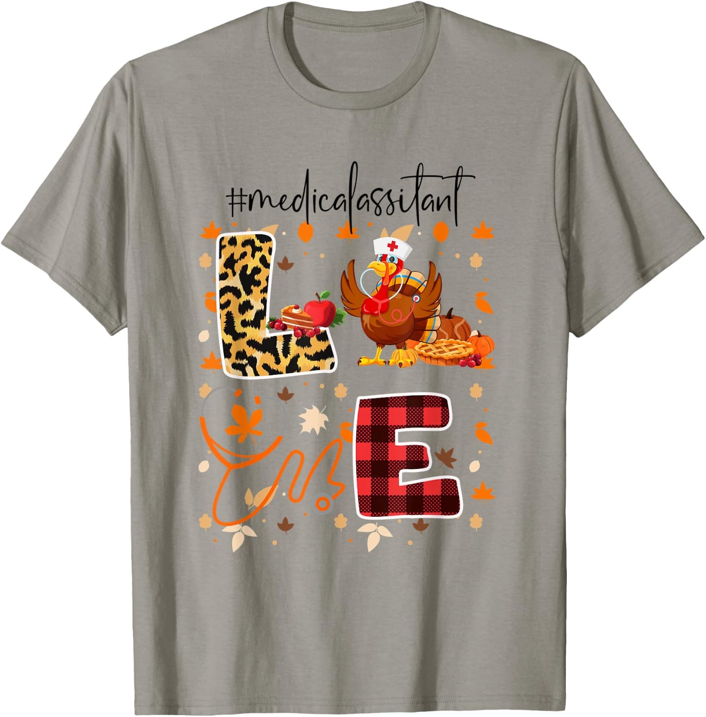 Funny Cute Medical Assistant Thanksgiving Day Leopard Turkey T-Shirt - T-Shirt | Sand
