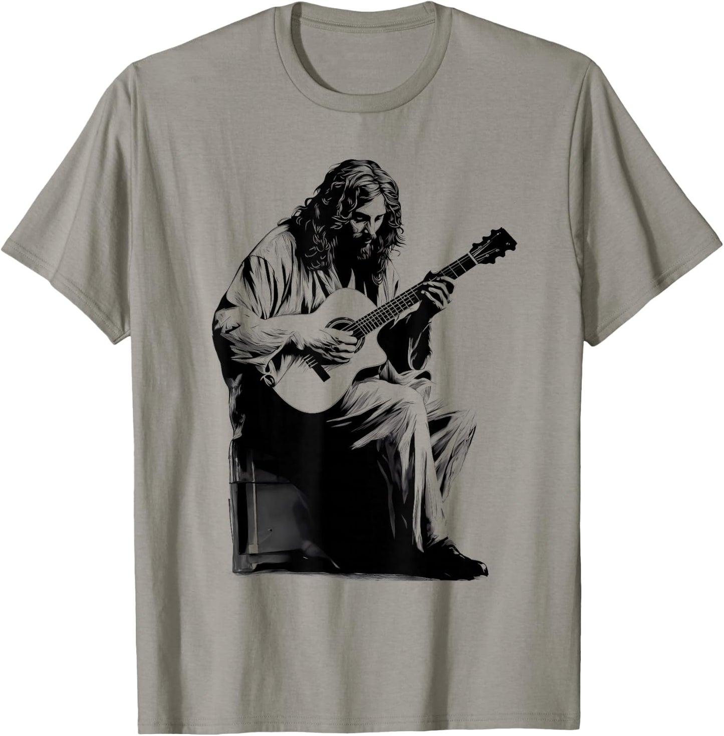 Jesus Playing Acoustic Guitar Vintage Guitarist Music Lovers T-Shirt - T-Shirt | Sand