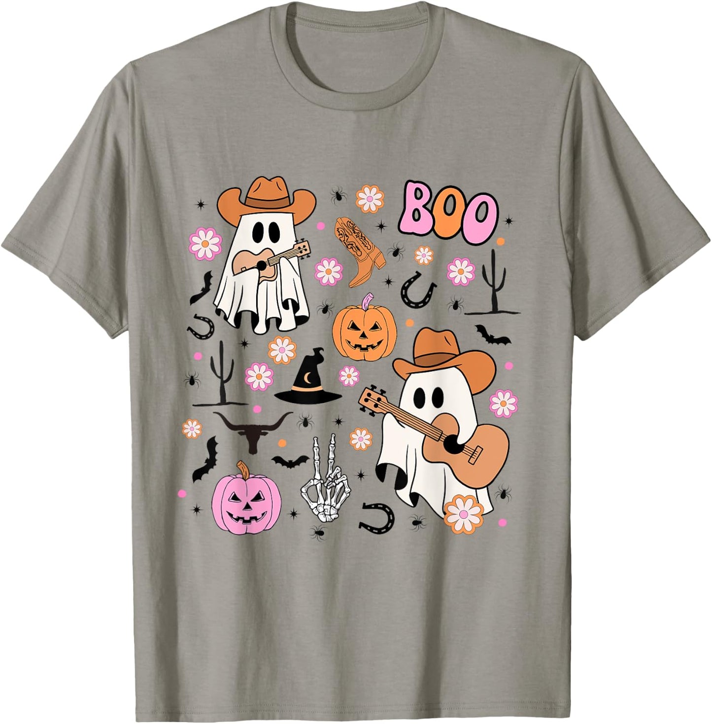 Spooky Ghost Cowboy Cute Halloween Boo Western Retro Pastel T-Shirt - T-Shirt | Sand