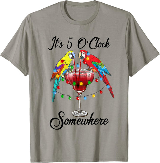 Parrots Drinking Margarita It's 5 O'clock Somewhere T-Shirt - T-Shirt | Sand