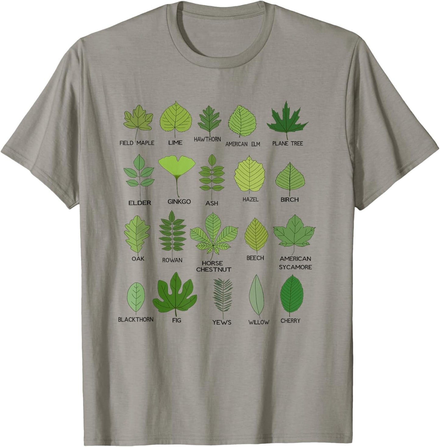 Different Types of Tree Leaves, Common Leaves, Nature Lovers T-Shirt - T-Shirt | Sand