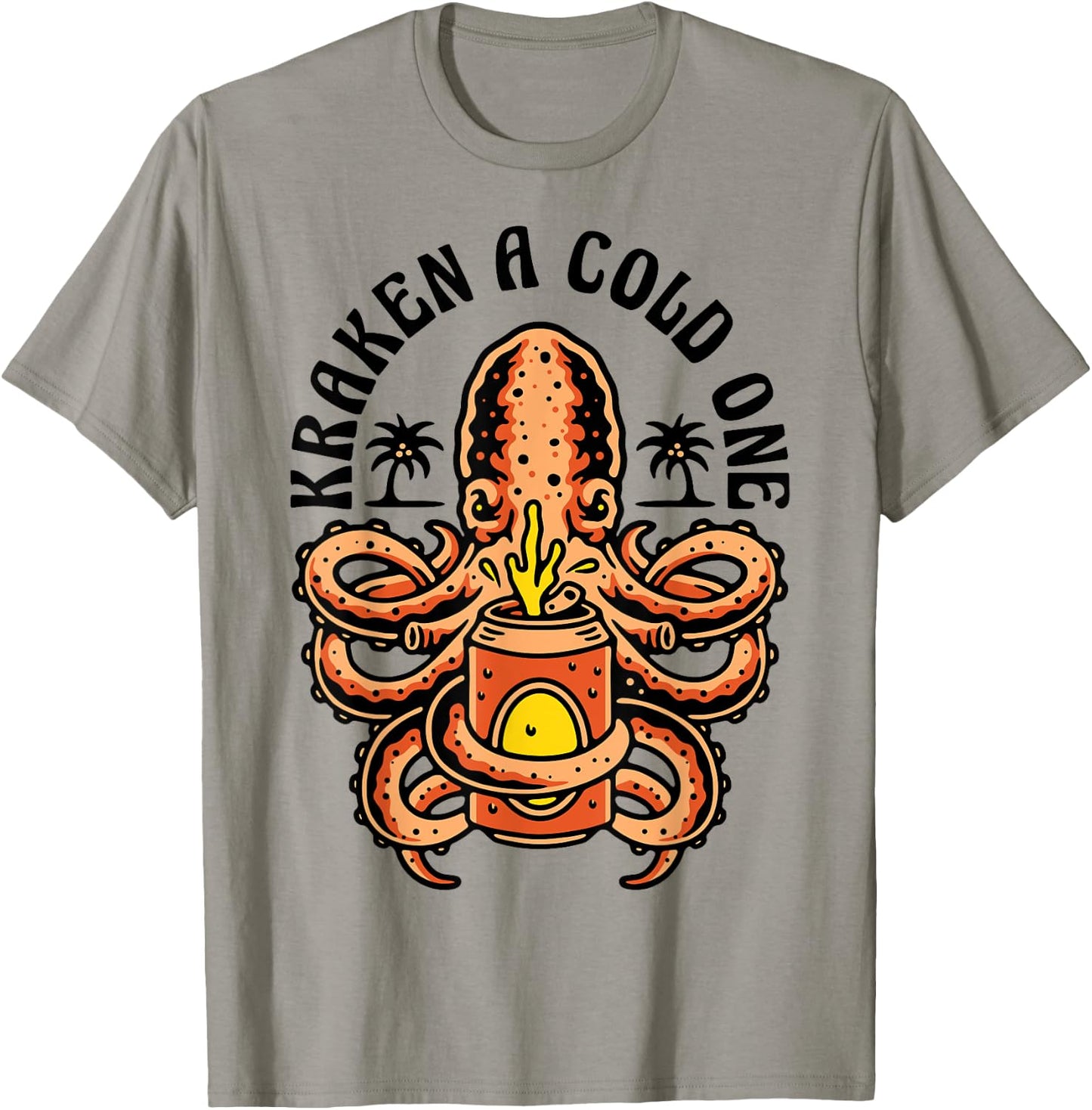 Island Beach Style Kraken a Cold One Octopus Beer Vacation T-Shirt - T-Shirt | Sand