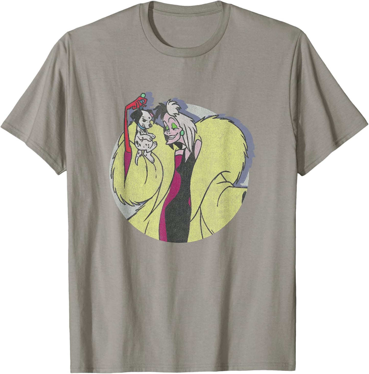 Disney 101 Dalmatians Cruella De Vil Holding Puppy Vintage T-Shirt - T-Shirt | Sand