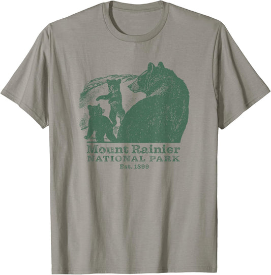 Mt. Rainier National Park Vintage Wildlife Bear Souvenir T-Shirt - T-Shirt | Sand