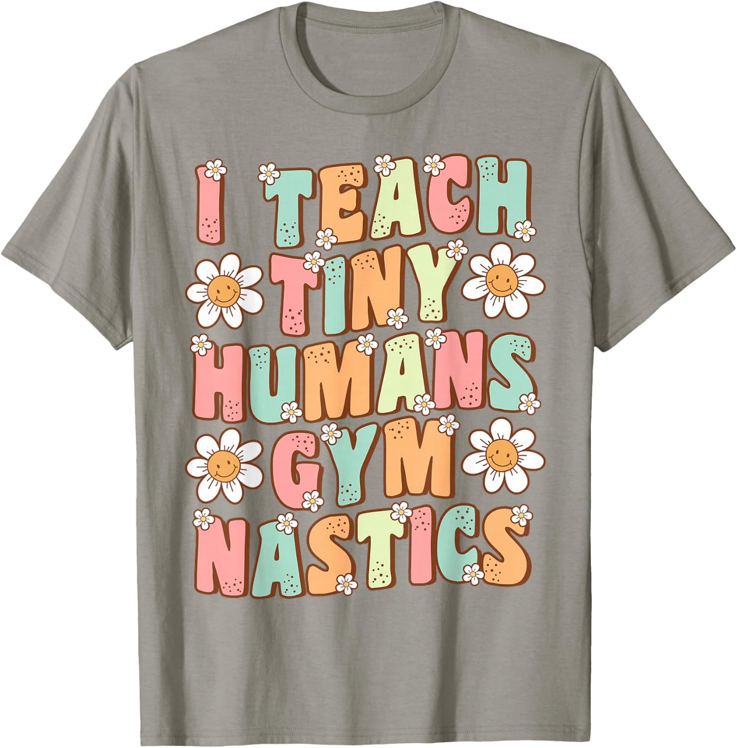 I Teach Tiny Humans Gymnastics Coach Groovy Retro Gymnastics T-Shirt - T-Shirt | Sand
