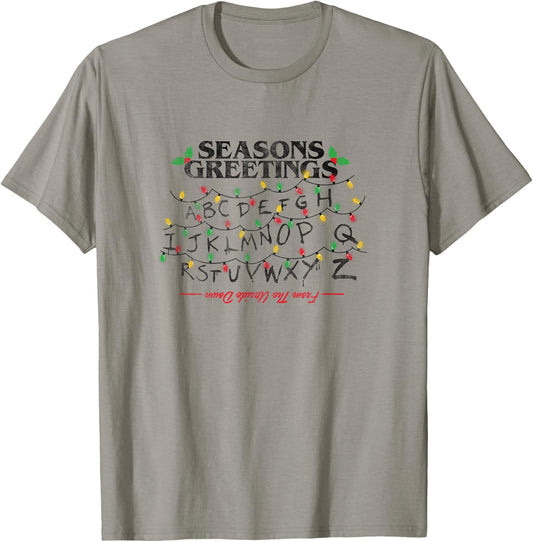 Stranger Things Christmas Greetings Upside Down Distressed T-Shirt - T-Shirt | Sand