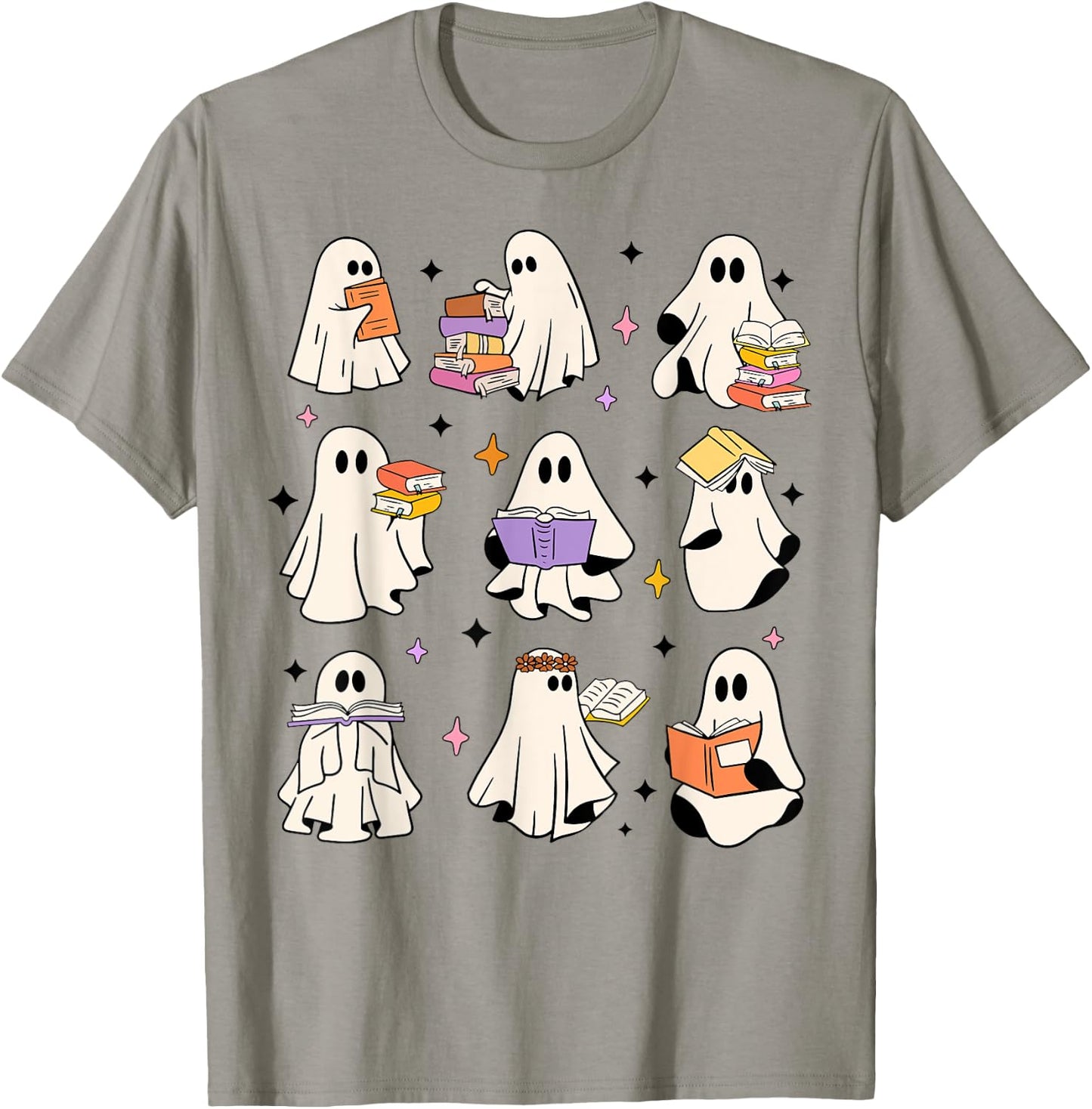 Ghosts Reading Books Teacher Halloween Librarian Boooks Women Kids T-Shirt - T-Shirt | Sand