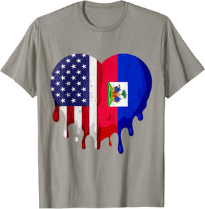 American Haitian Hispanic Heritage Month Flag Heart T-Shirt - T-Shirt | Sand