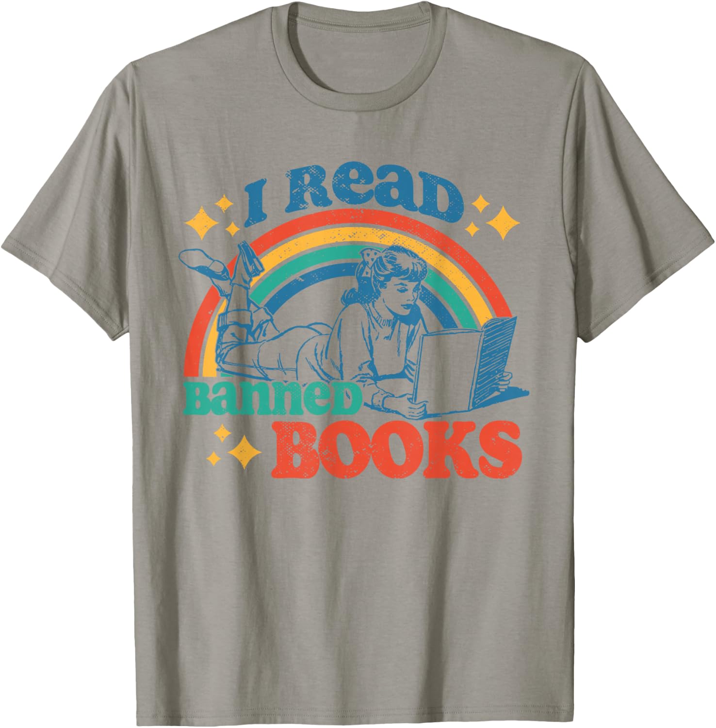 I Read Banned Books Funny Book Lover Retro Reading T-Shirt - T-Shirt | Sand