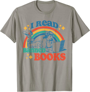 I Read Banned Books Funny Book Lover Retro Reading T-Shirt - T-Shirt | Sand