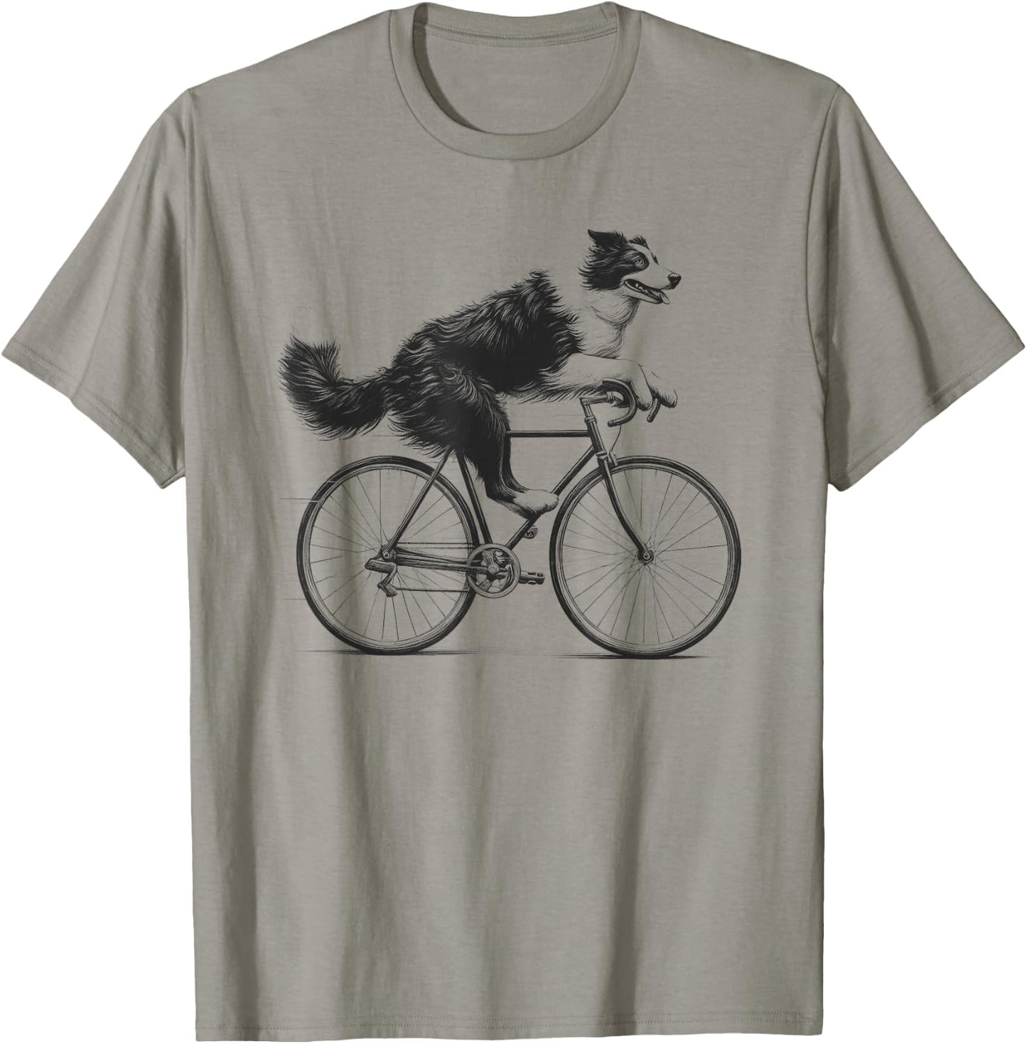 Border Collie Dog Riding a Bike Bicycle Biker Cycling Men Women Kids T-Shirt - T-Shirt | Sand