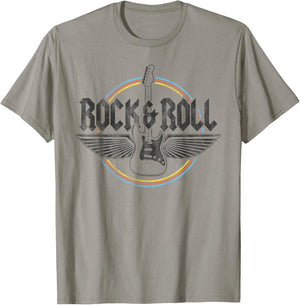 Retro Vintage Rock & Roll Guitar Wings Music Concert Band T-Shirt - T-Shirt | Sand