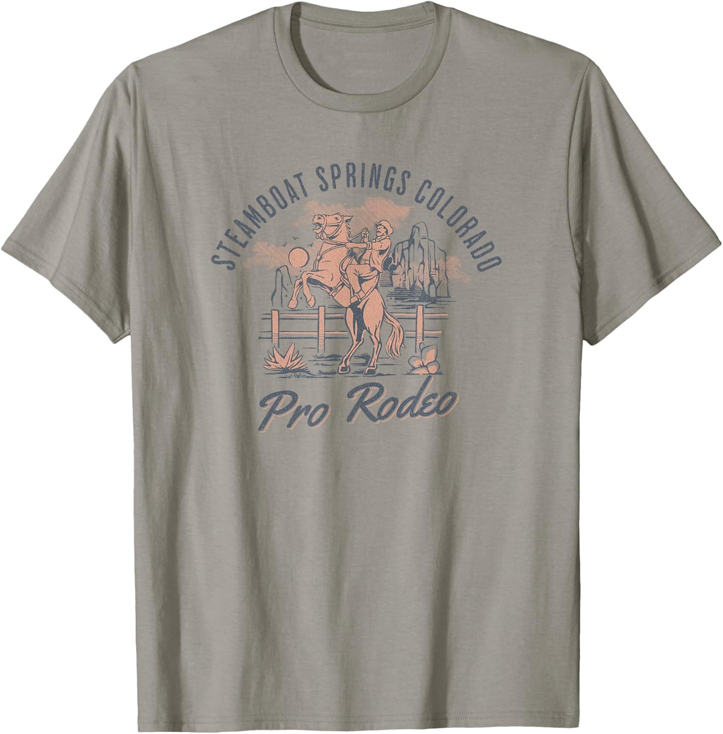 Steamboat Springs Pro Rodeo Days Colorado Cowboy and Horse T-Shirt - T-Shirt | Sand