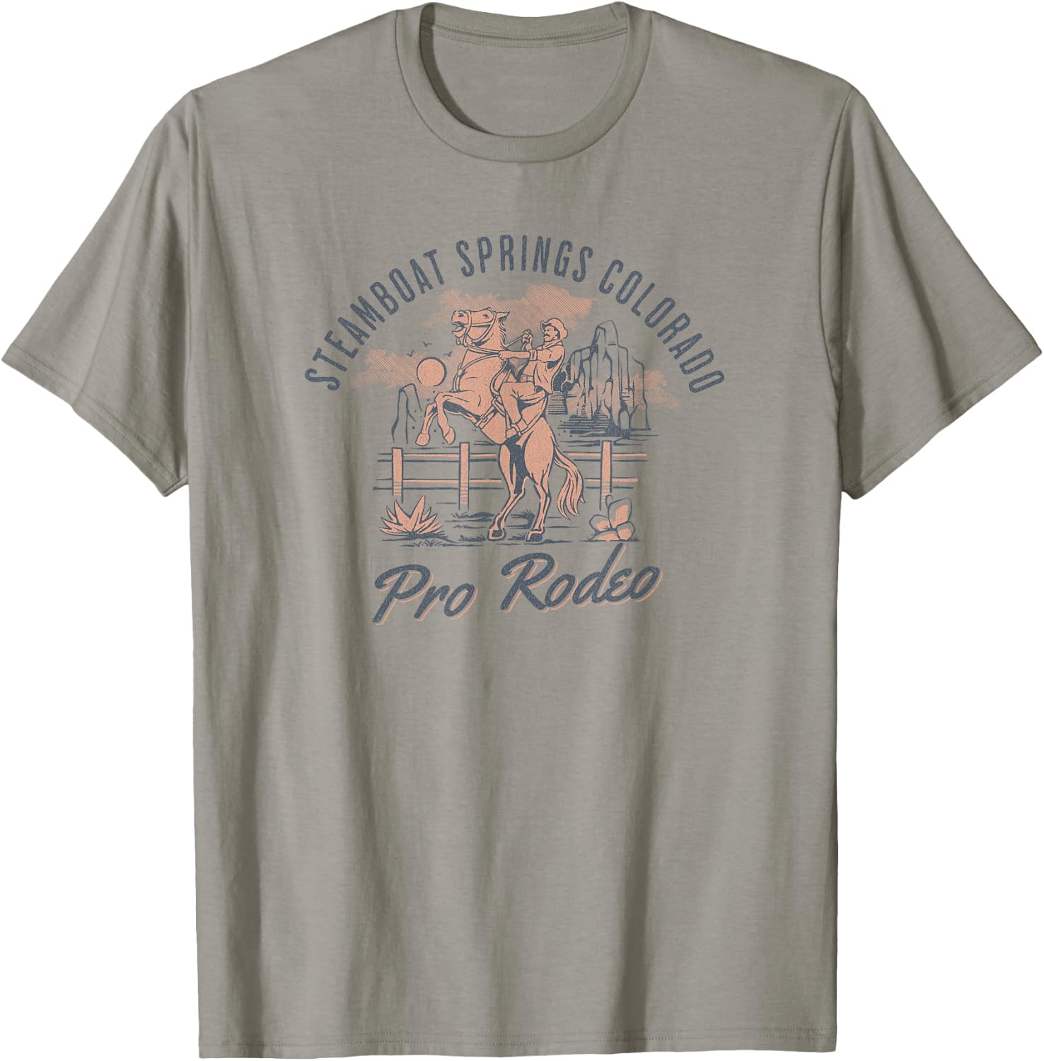 Steamboat Springs Pro Rodeo Days Colorado Cowboy and Horse T-Shirt - T-Shirt | Sand