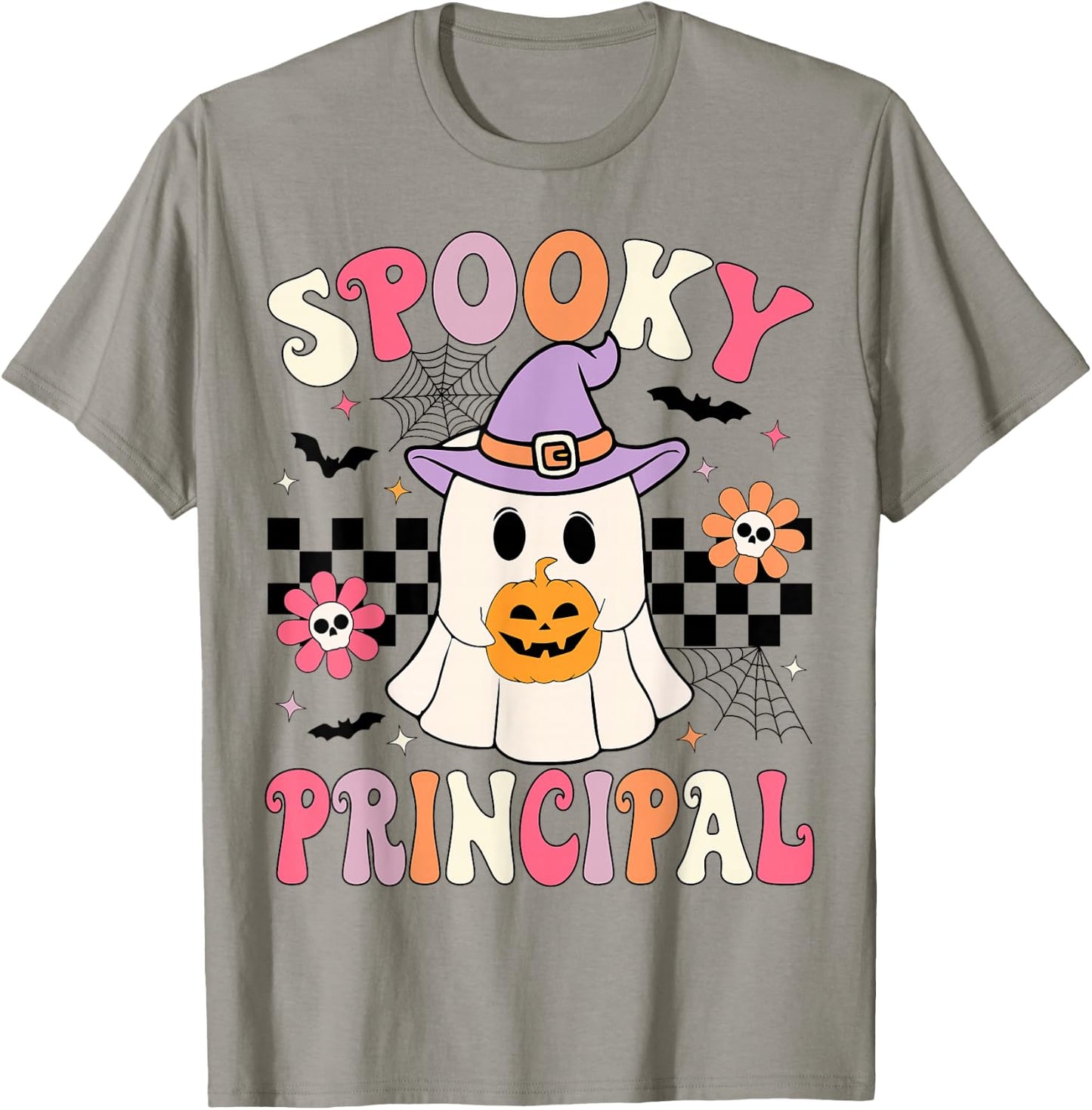 Groovy Spooky Principal Ghost Pumpkin Halloween Principal T-Shirt - T-Shirt | Sand