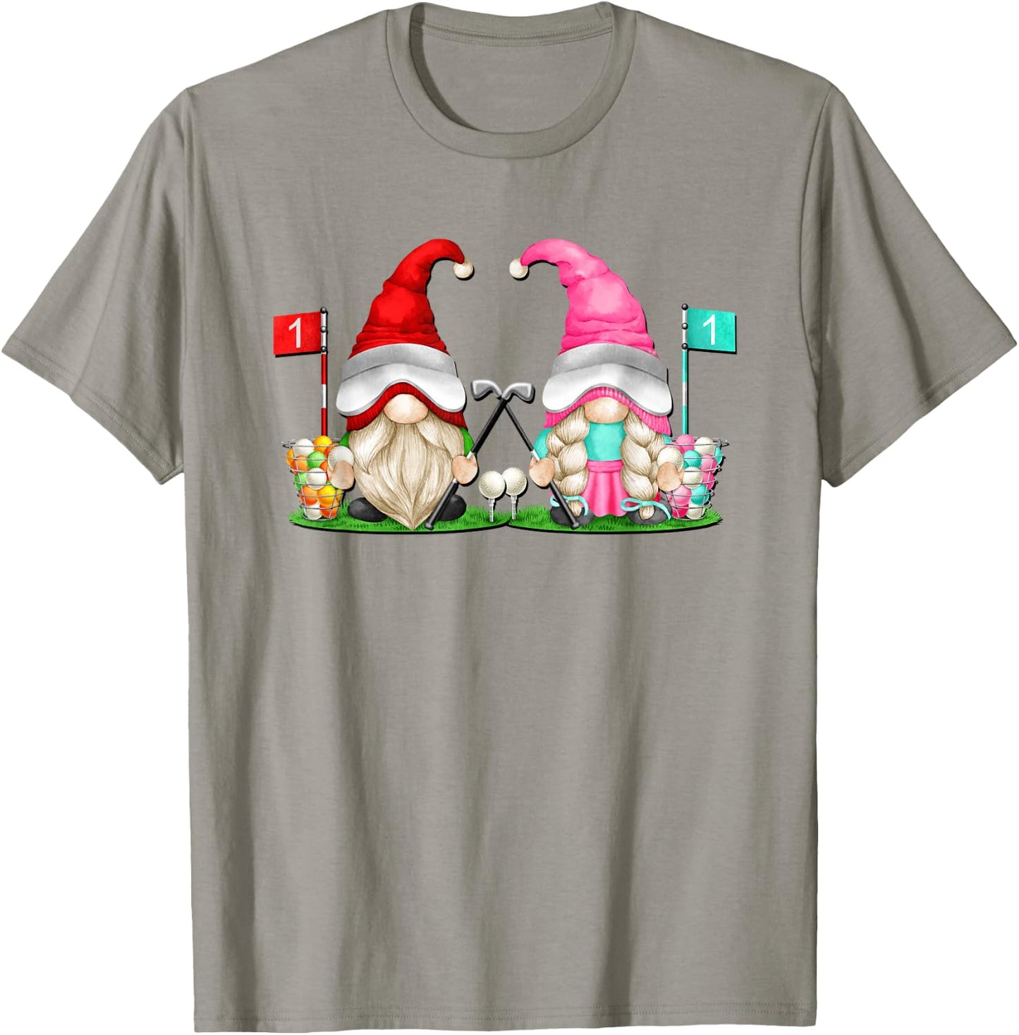 Funny Golf Gnome Graphic And Men Golfing Couple T-Shirt - T-Shirt | Sand
