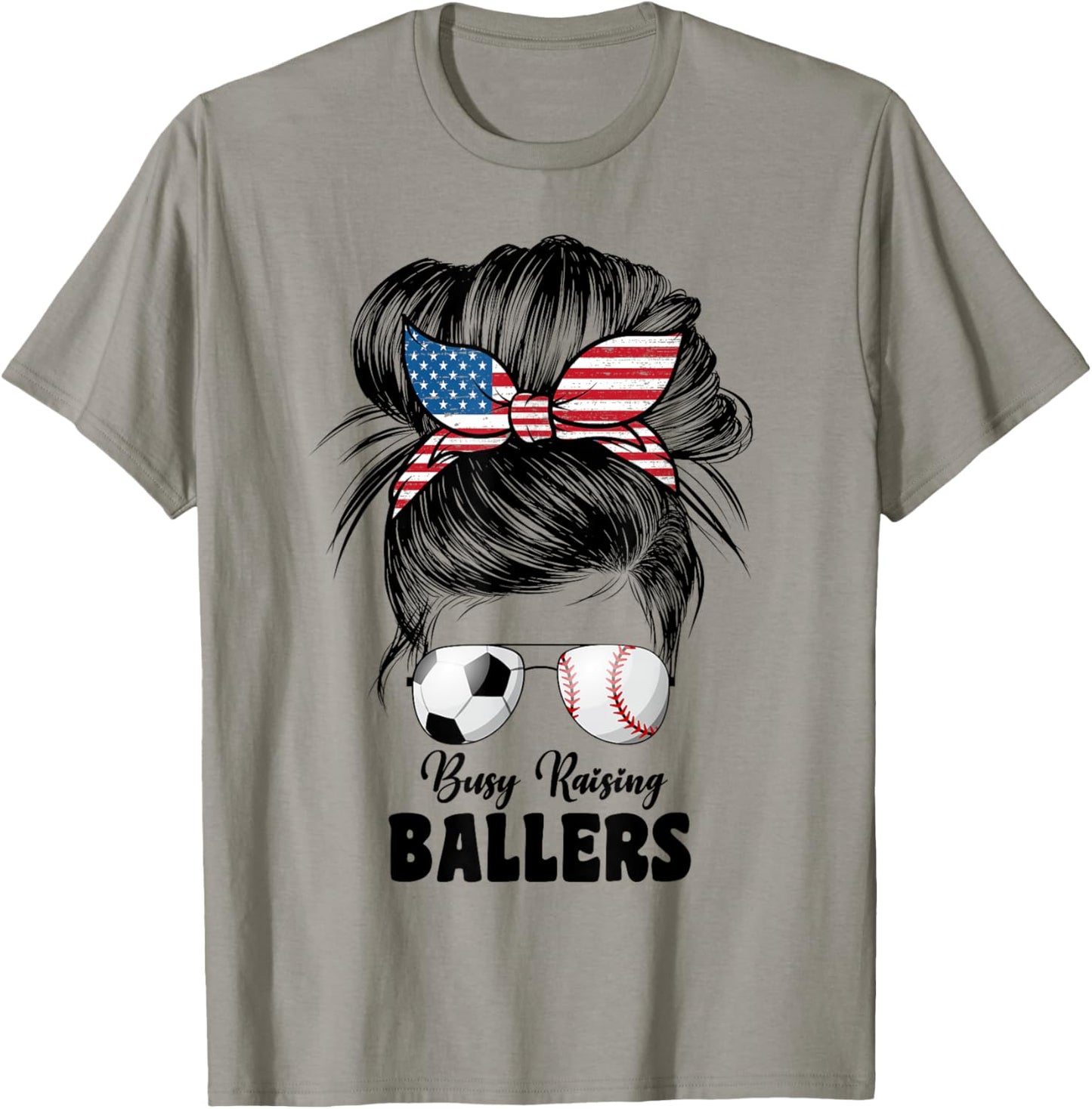 Busy Raising Ballers Soccer And Baseball Mama Mom T-Shirt - T-Shirt | Sand