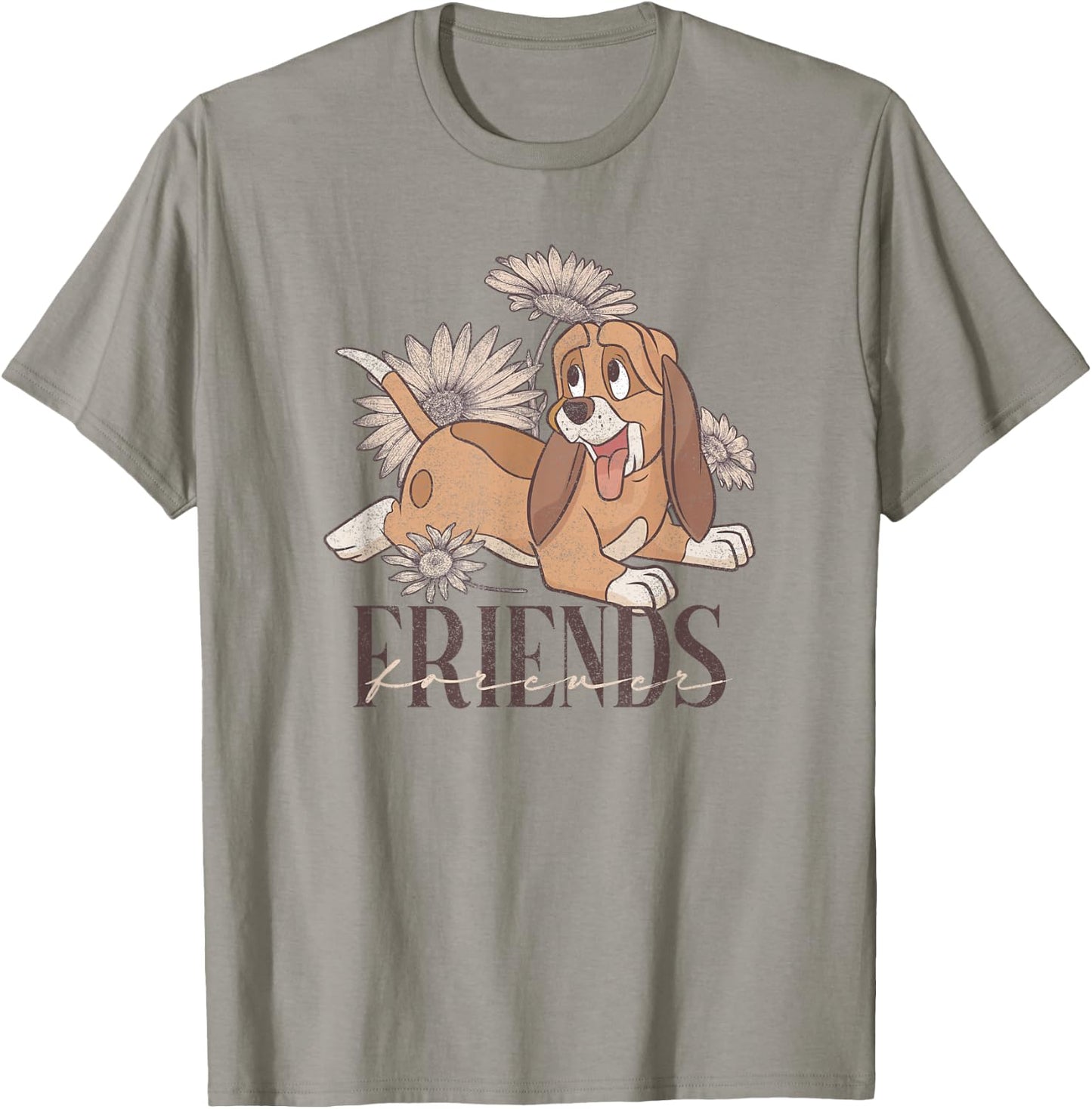 Disney The Fox and The Hound Friends Forever Floral Logo T-Shirt - T-Shirt | Sand