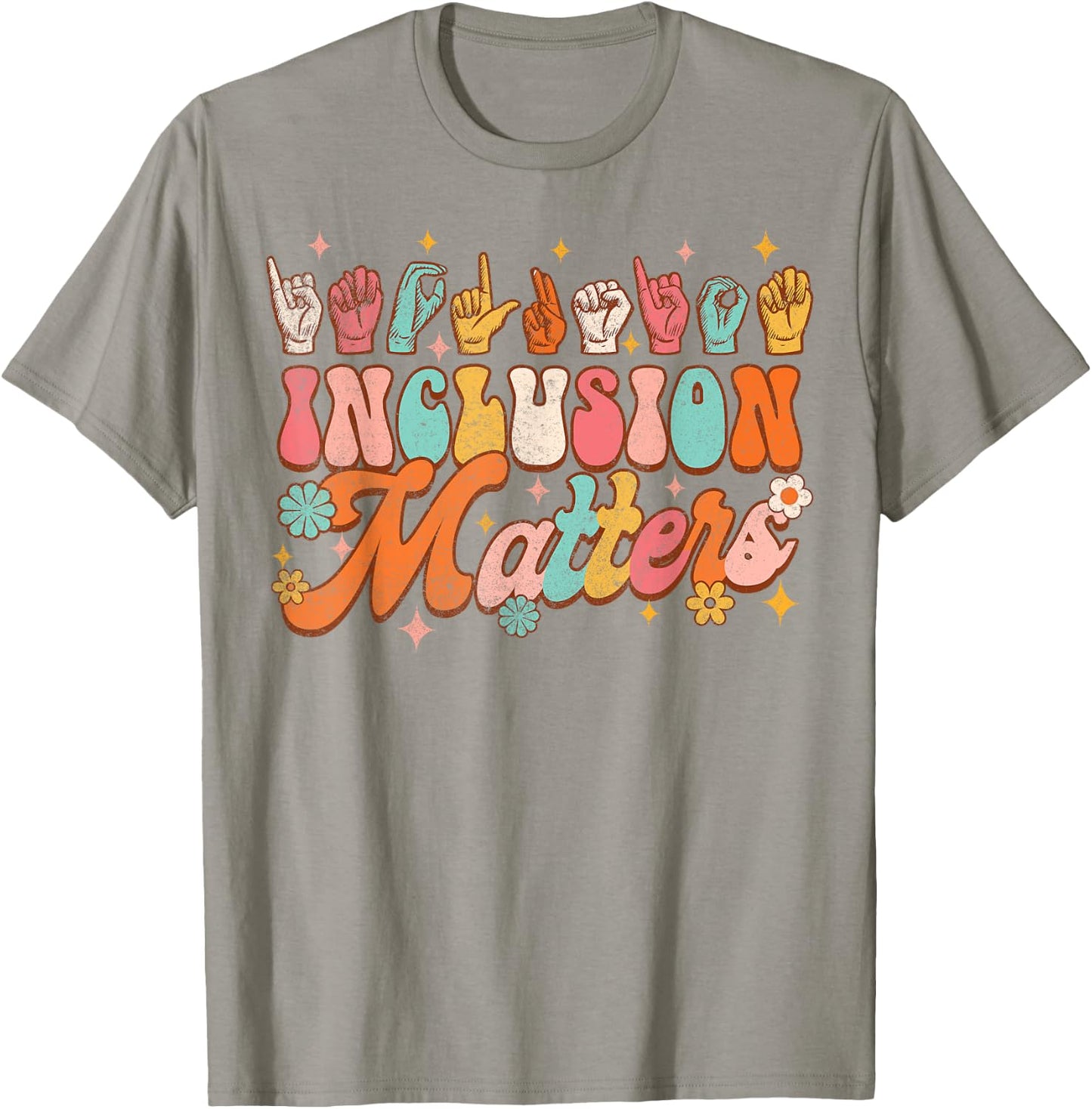 Inclusion Matters Groovy American Sign Language ASL Teacher Women T-Shirt - T-Shirt | Sand
