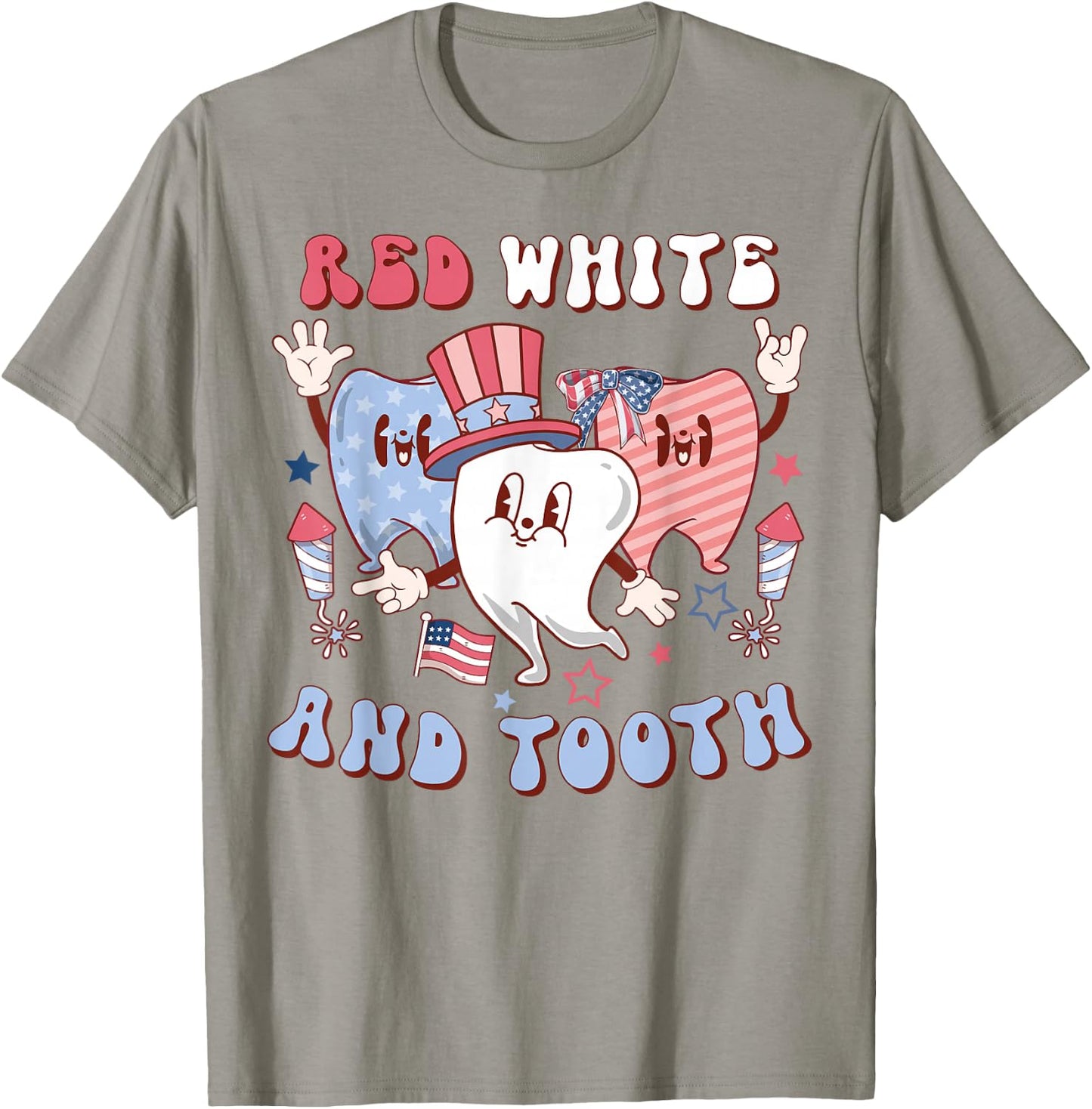 Red White And Tooth 4th Of July Retro Pediatric Dentist Kids Men T-Shirt - T-Shirt | Sand
