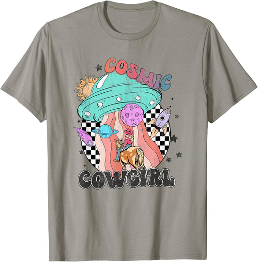 Retro Cosmic Cowgirl In Space Cowboy Western Country Cowgirl T-Shirt - T-Shirt | Sand