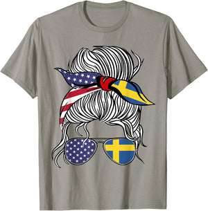 American Swedish Patriot Flag Women Girl Sweden Grown T-Shirt - T-Shirt | Sand