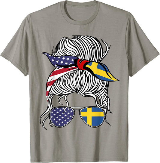 American Swedish Patriot Flag Women Girl Sweden Grown T-Shirt - T-Shirt | Sand