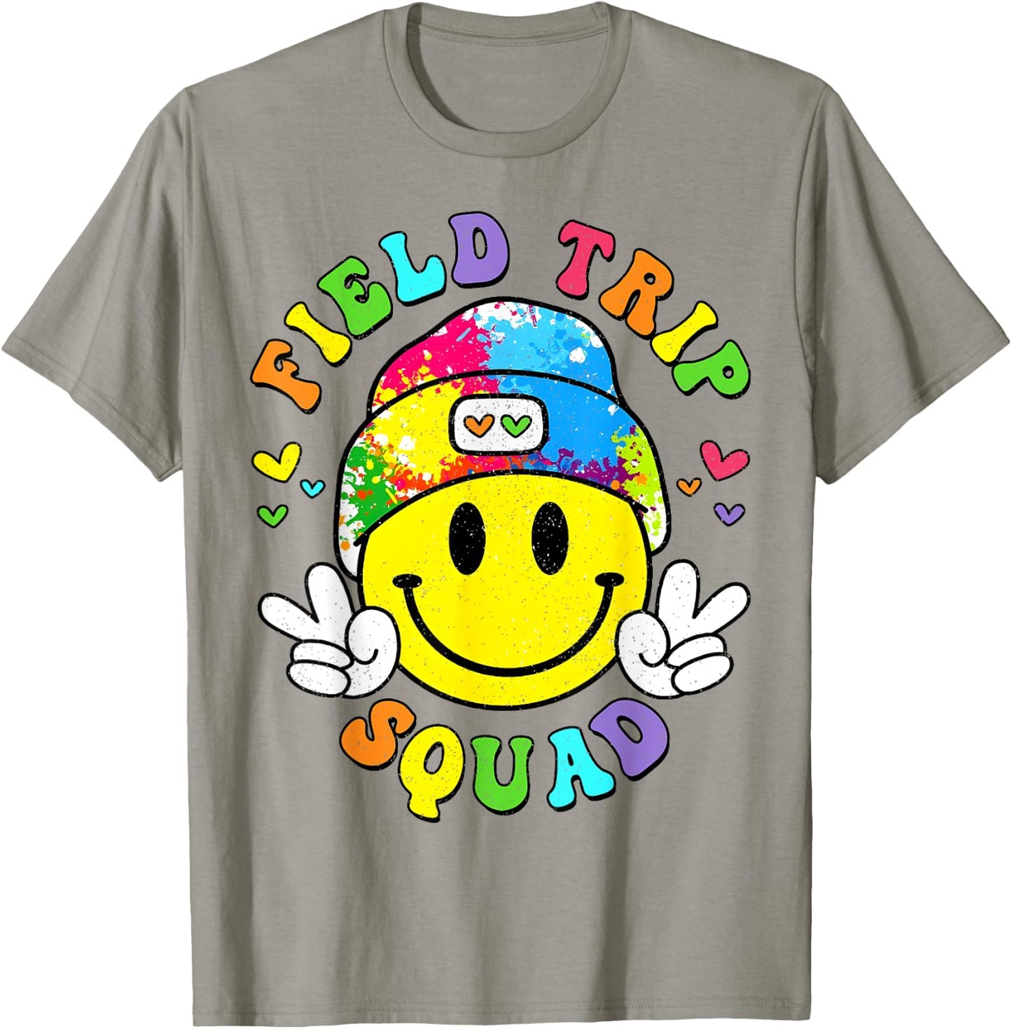 Hippie smile Face Field Trip Squad Groovy Field Day 2024 T-Shirt - T-Shirt | Sand
