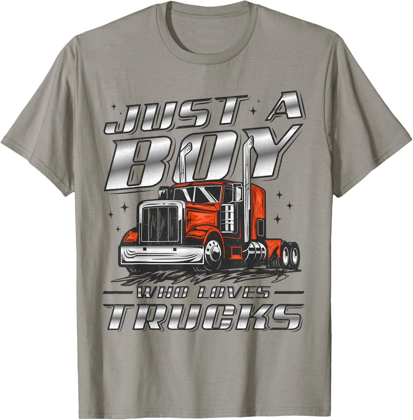 Just A Boy Who Loves Trucks Trucker Semi Truck Driver Funny T-Shirt - T-Shirt | Sand