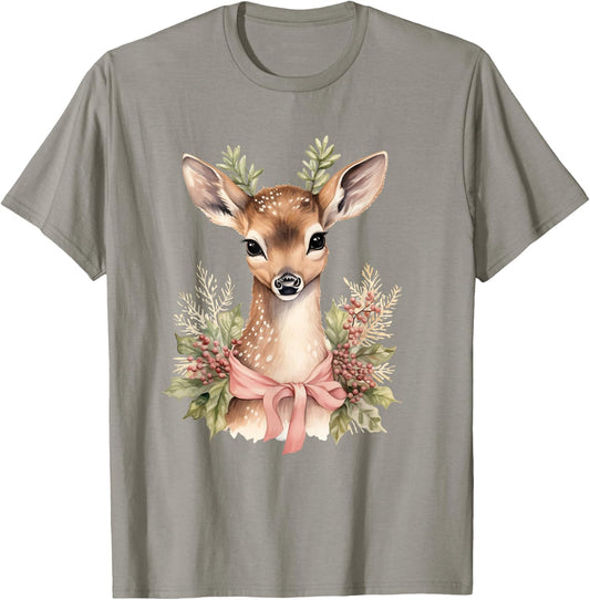 Reindeer Retro Vintage Pink Christmas Baby Deer Cottagecore T-Shirt - T-Shirt | Sand
