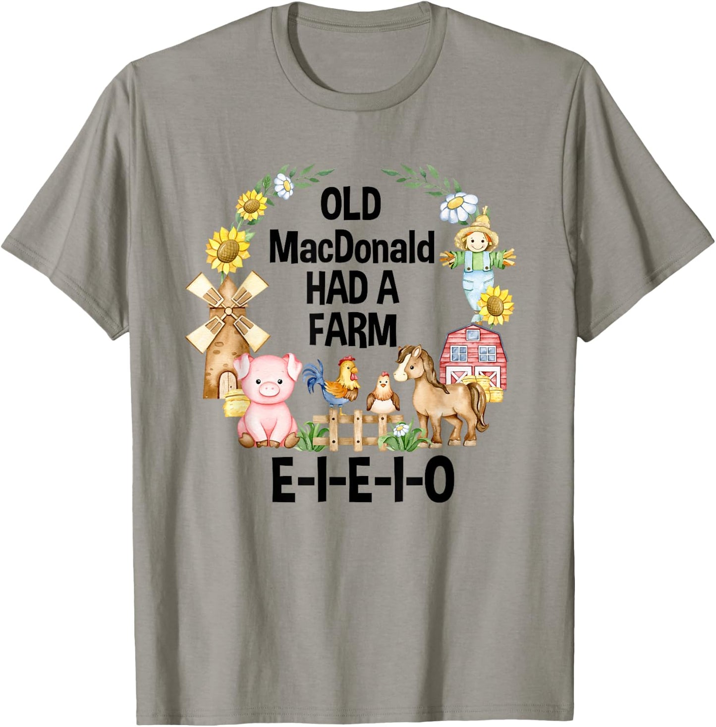 Toddler Kids Old MacDonald Had a Farm E-I-E-I-O Nursery Song T-Shirt - T-Shirt | Sand