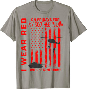 Red Friday Military Brother In Law Support Troops USA Flag Women Kids Men T-Shirt - T-Shirt | Sand