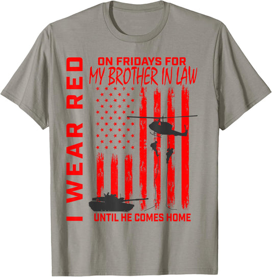Red Friday Military Brother In Law Support Troops USA Flag Women Kids Men T-Shirt - T-Shirt | Sand