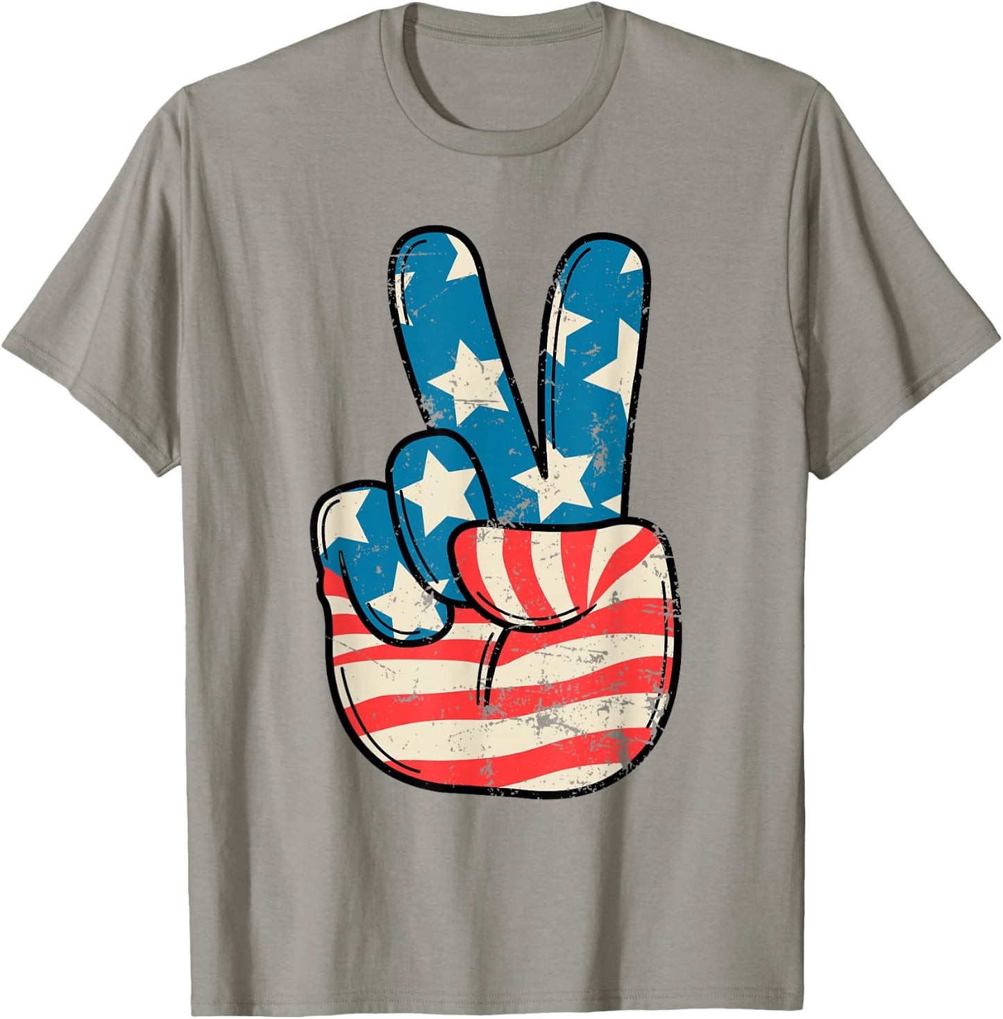 USA Flag Peace Sign Hand 4th of July Patriotic Men Boys T-Shirt - T-Shirt | Sand
