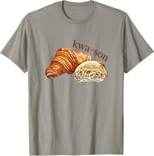 French Accents Apparel -Adults, -Kids Croissant Lover Kwa-Son Cute Funny Cotton Polyester Short Sleeve T-Shirt - T-Shirt | Sand