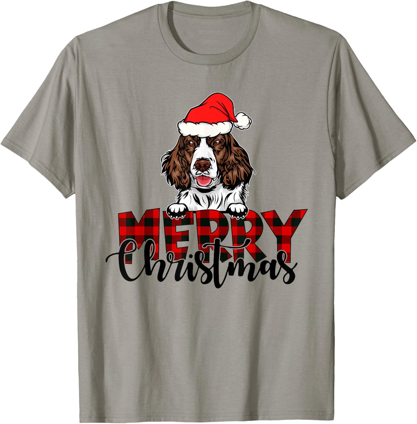 Merry Christmas English Springer Spaniel Dog Christmas Santa T-Shirt - T-Shirt | Sand
