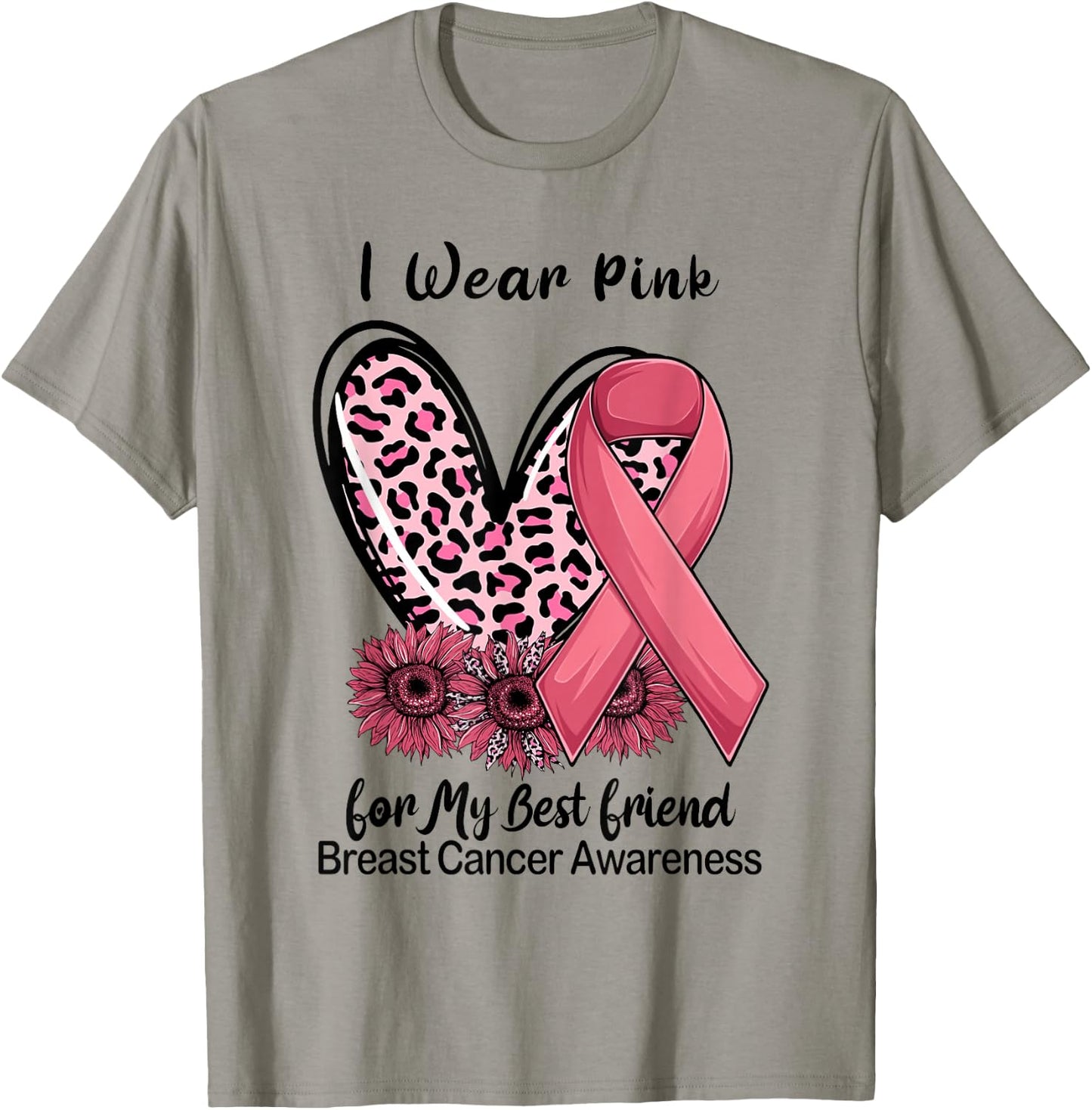 I Wear Pink For My Best Friend Ribbon Leopard Heart T-Shirt - T-Shirt | Sand