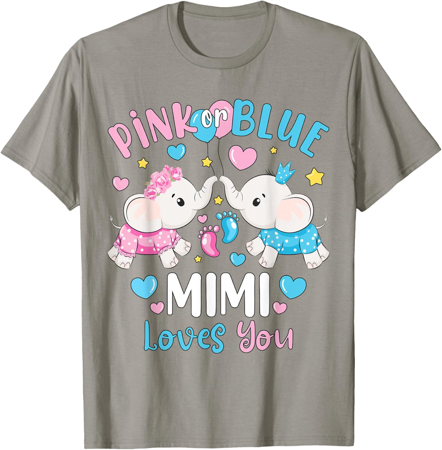 Pink or Blue Mimi Loves You Gender Reveal Elephant T-Shirt - T-Shirt | Sand