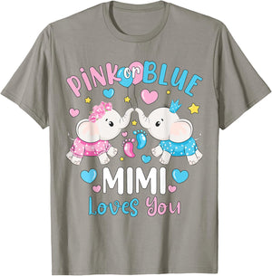 Pink or Blue Mimi Loves You Gender Reveal Elephant T-Shirt - T-Shirt | Sand