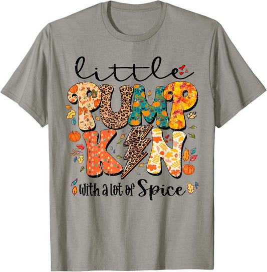 Little Pumpkin With A Lot Of Spice Leopard Thanksgiving T-Shirt - T-Shirt | Sand